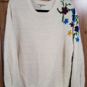 Le Lis Cream Sweater with Colorful Floral Embroidery